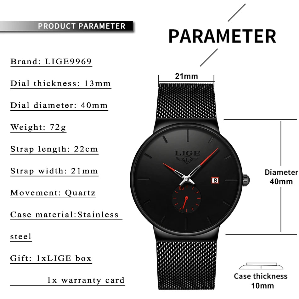 LIGE Sports Men Watch Top Brand Luxury Quartz Clock Famous Dress Fashion Watches Male Unisex Ultra Thin Wrist watch Para Hombre