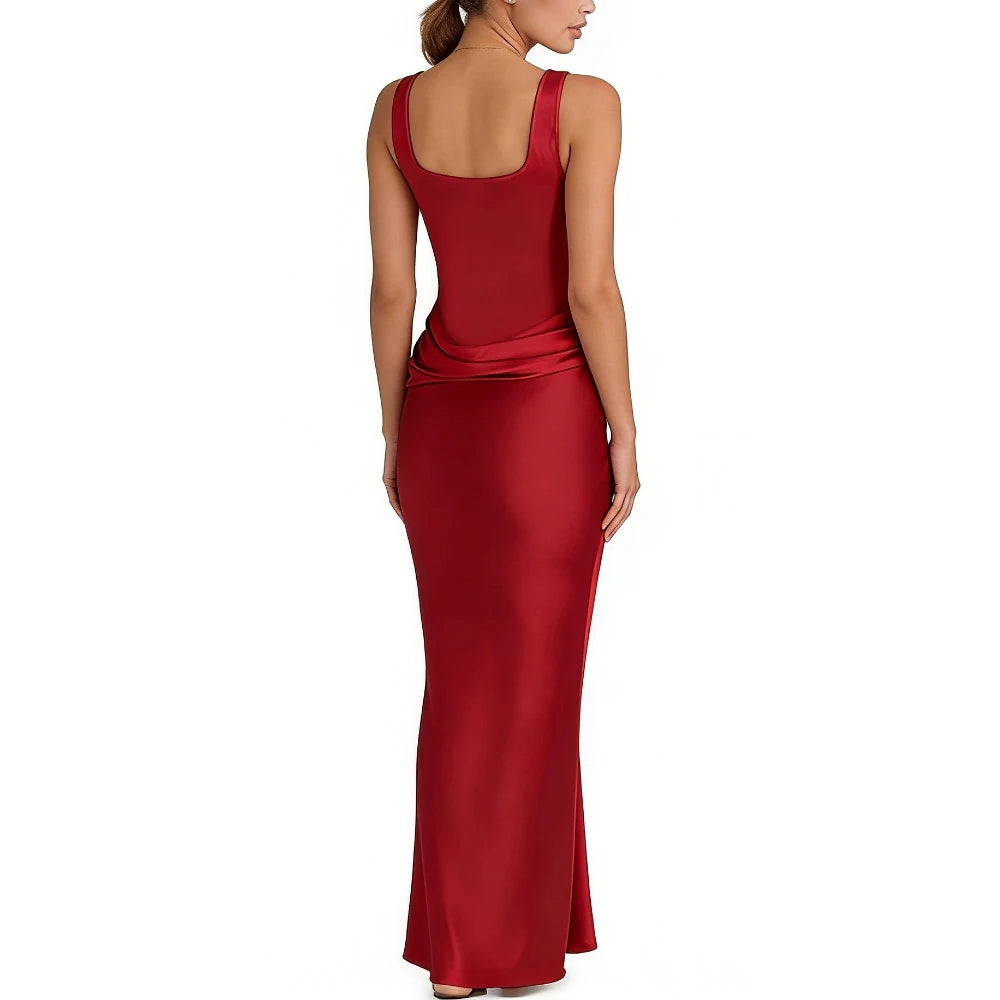 Women's Corset Satin Maxi Dress Square Neck Bodycon Mermaid Formal Evening Gown Evening Dresses Sehe Fashion