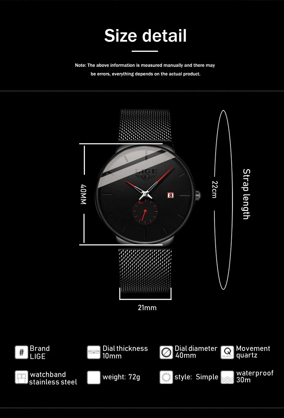 LIGE Sports Men Watch Top Brand Luxury Quartz Clock Famous Dress Fashion Watches Male Unisex Ultra Thin Wrist watch Para Hombre
