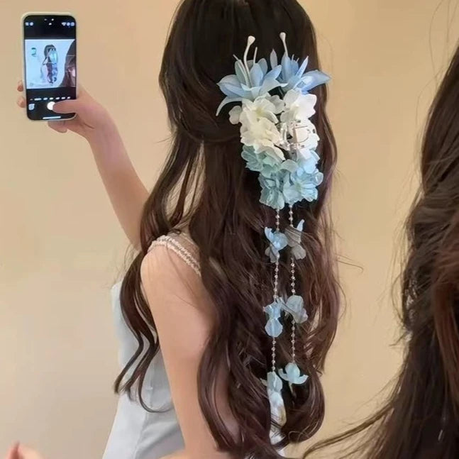 Lily Flower Grasp Clip Fresh Sweet Beach Flowers Claw Barrettes Acetic Acid Hair Clip Hair Commuter Side Hair Accessories