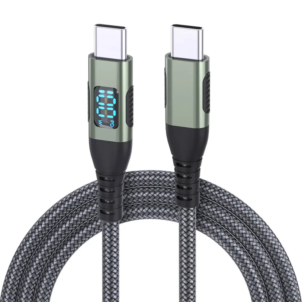 HOMEFISH LED Digital Display Dual Head Type-C Super Fast Charger 100W 6A Compatible with Huawei Xiaomi Phone PD Charging Cable