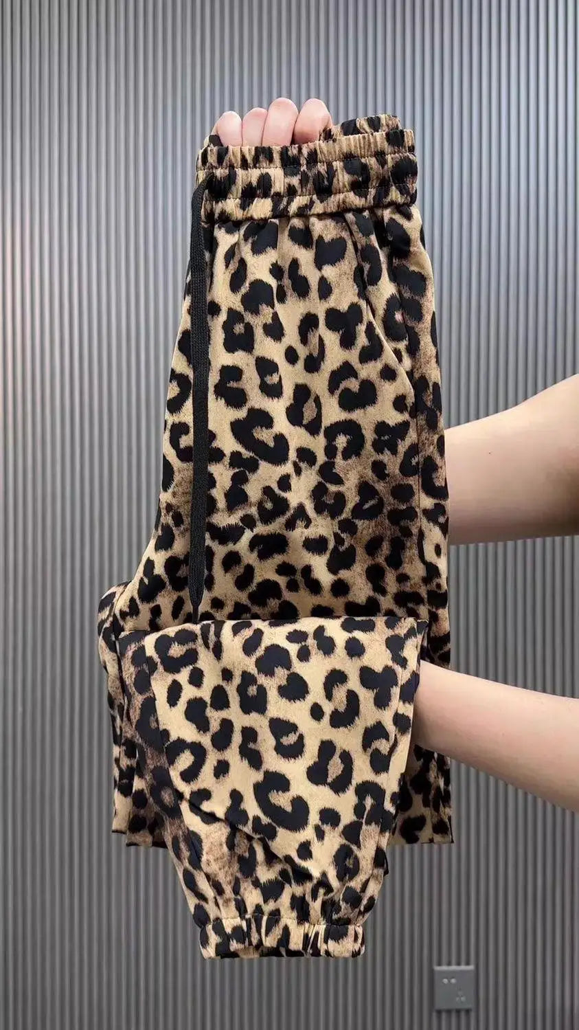 Summer New Ice Silk Leopard Print Pants Women Slim Harlan Loose Large Size Square Dance Sports High Waist Casual Trousers