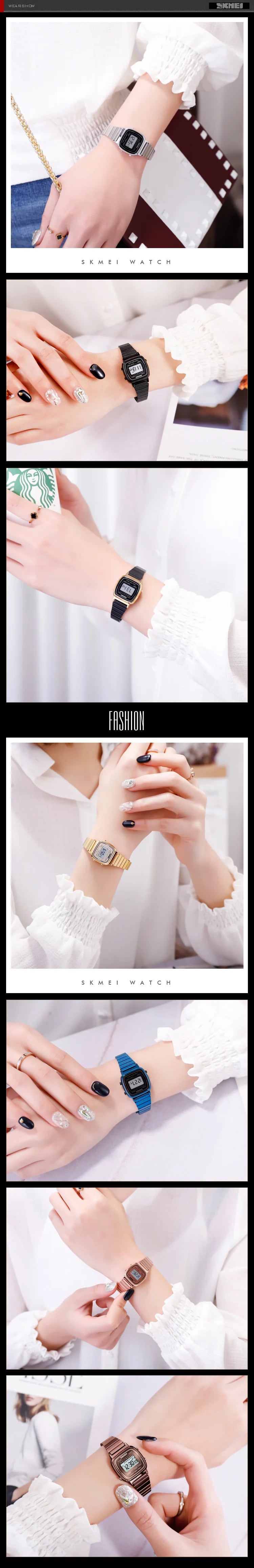 Skmei Women Bracelet Dress Watches Luxury Brand Stainless Steel Strap Fashion Waterproof Digital Chronograph Wristwatch