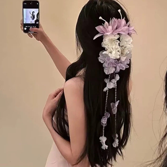 Lily Flower Grasp Clip Fresh Sweet Beach Flowers Claw Barrettes Acetic Acid Hair Clip Hair Commuter Side Hair Accessories