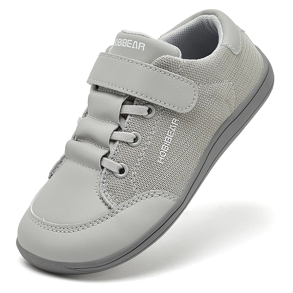 HOBIBEAR Kids Wide Toe Barefoot Shoes Boys Girls Minimalist Sneakers Lightweight Hook Loop Mesh Artificial Leather Shoes