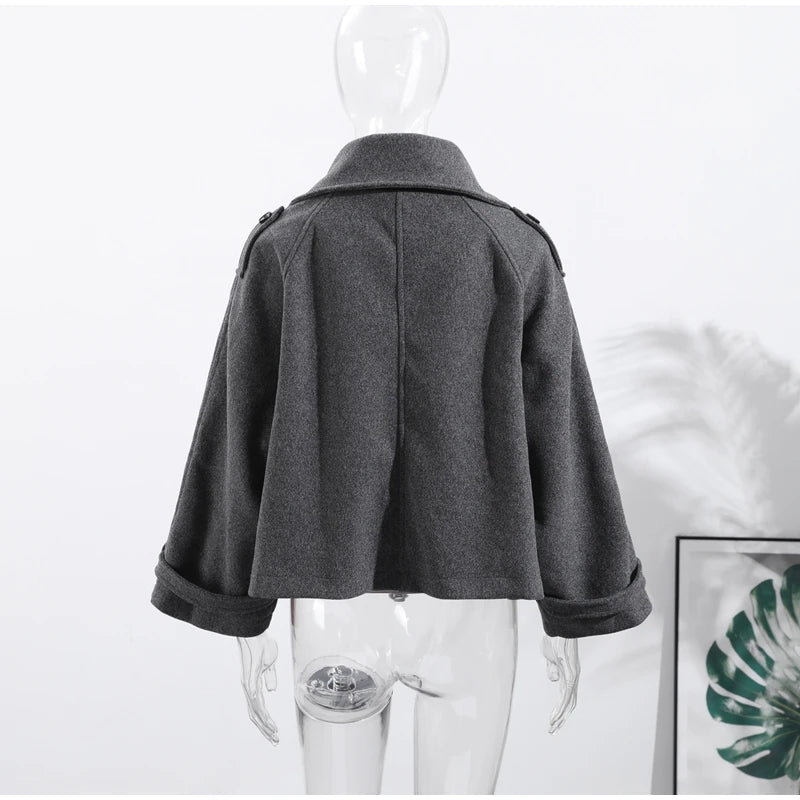 Fashion Short Woolen Coat For Women Stand Collar Full Sleeve Loose Zipper Jacket Female 2025 Spring Autumn Solid Lady Outwear