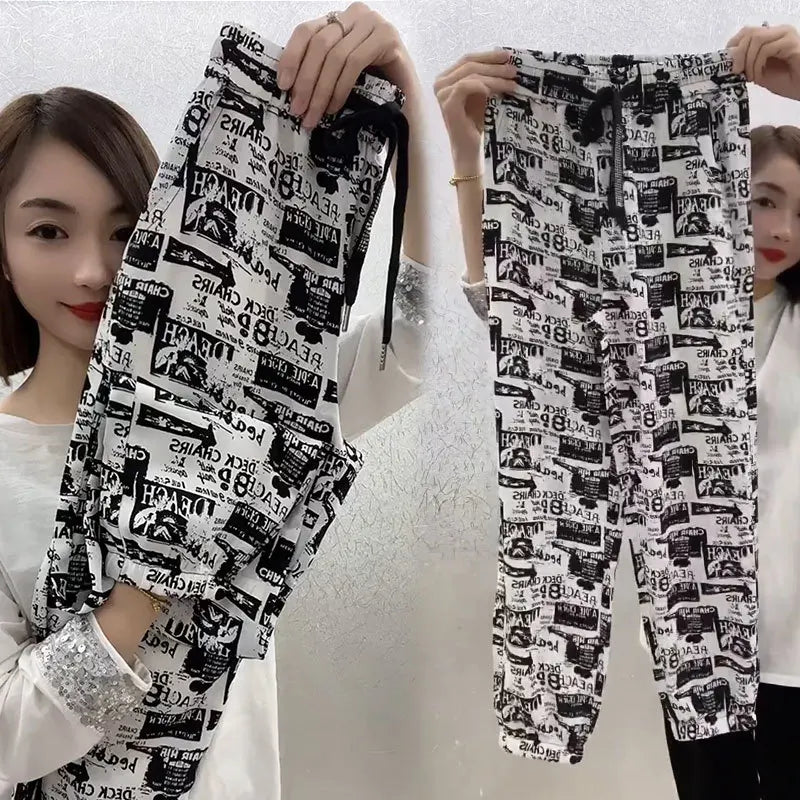 Fashion Leopard High Waist Women's Pants Vintage Casual New Y2K Female Pants Young Streetwear Hip-Hop Straight Trousers 2024