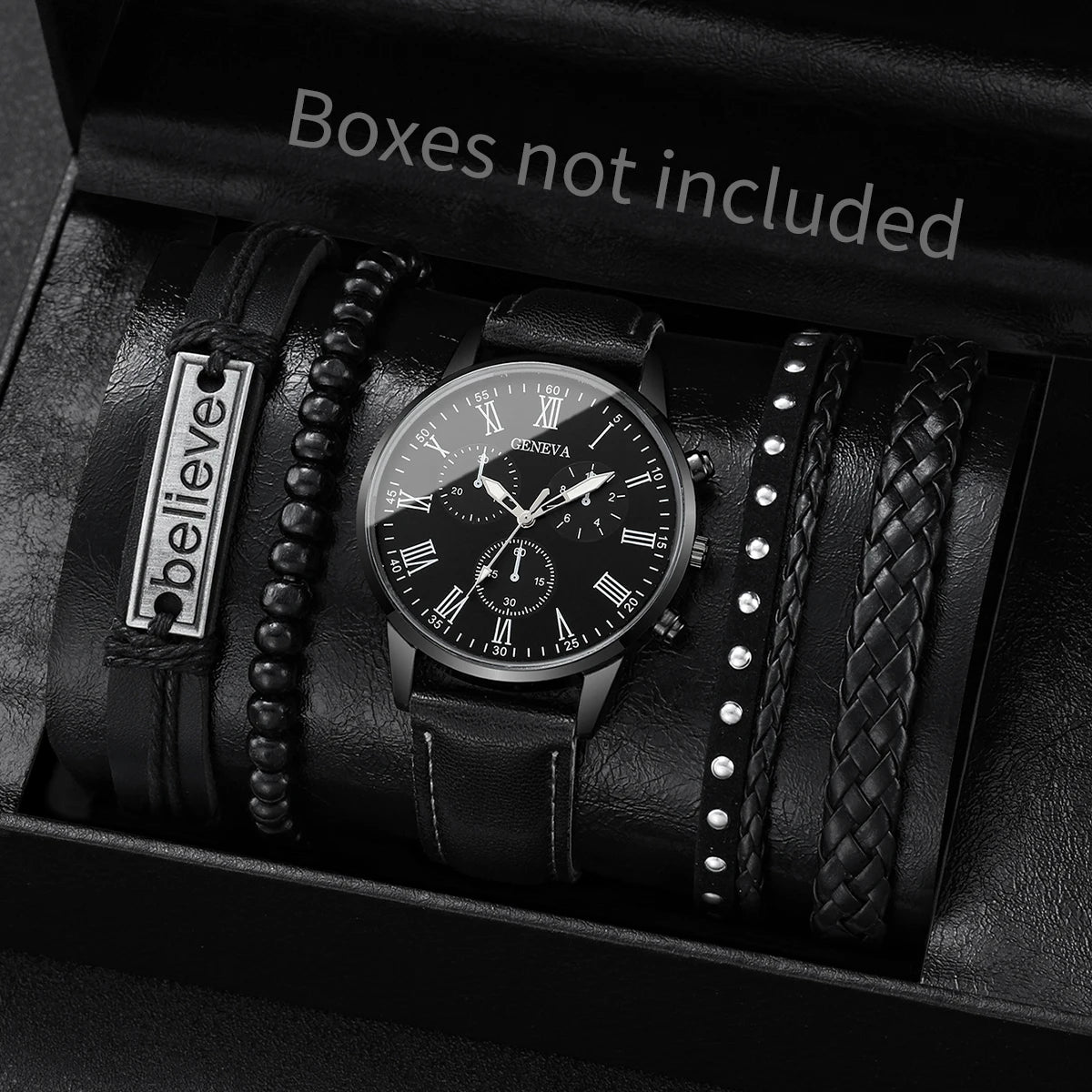 4/5PCS Fashion Men's Watches Man Business Quartz Wristwatch Vintage Leather Bracelets Set Reloj Hombre(Without Box)