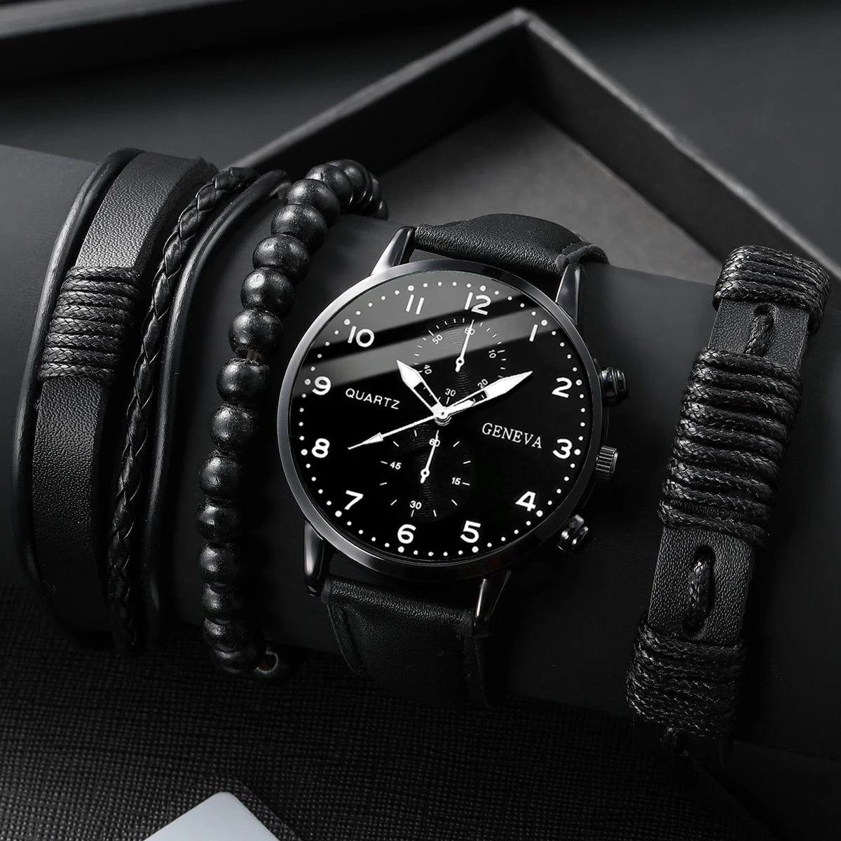 4/5PCS Fashion Men's Watches Man Business Quartz Wristwatch Vintage Leather Bracelets Set Reloj Hombre(Without Box)