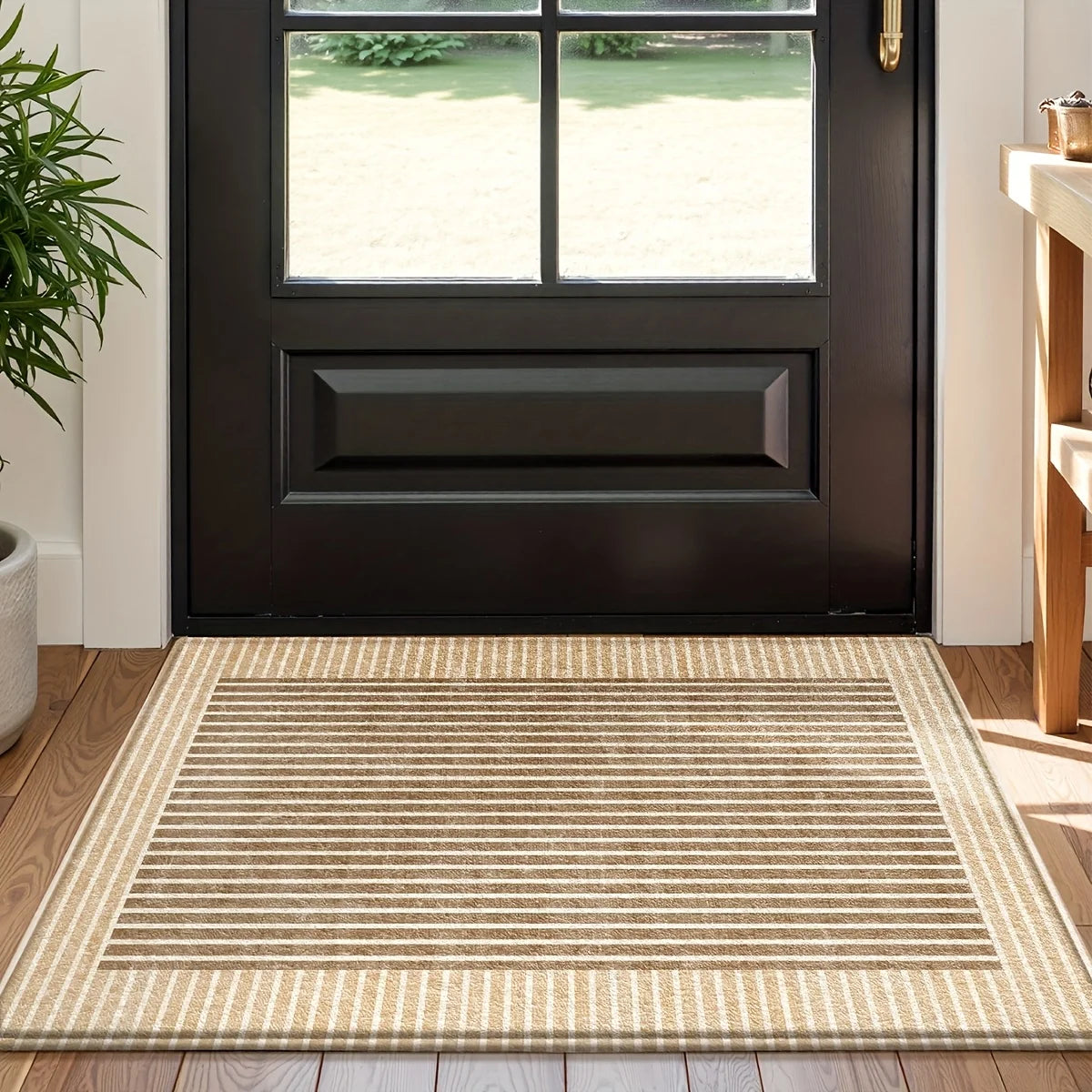 Modern Striped Pattern Kitchen Carpet Mat Rug Home Decoration Beige Brown Color Floor Decor Dining Room Living Room Simple Style