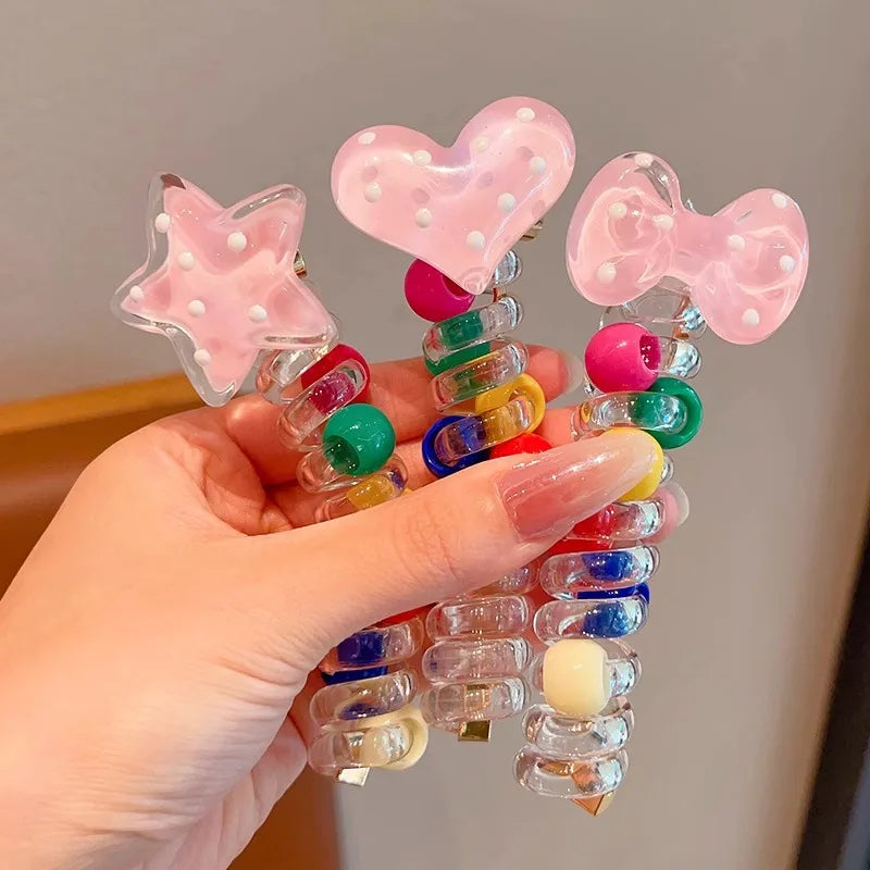 Colorful Heart Elastic Rubber Bands Children Telephone Wire Hair Ties Spiral Coil Hairbands Hair Rope Ponytail Hair Accessories