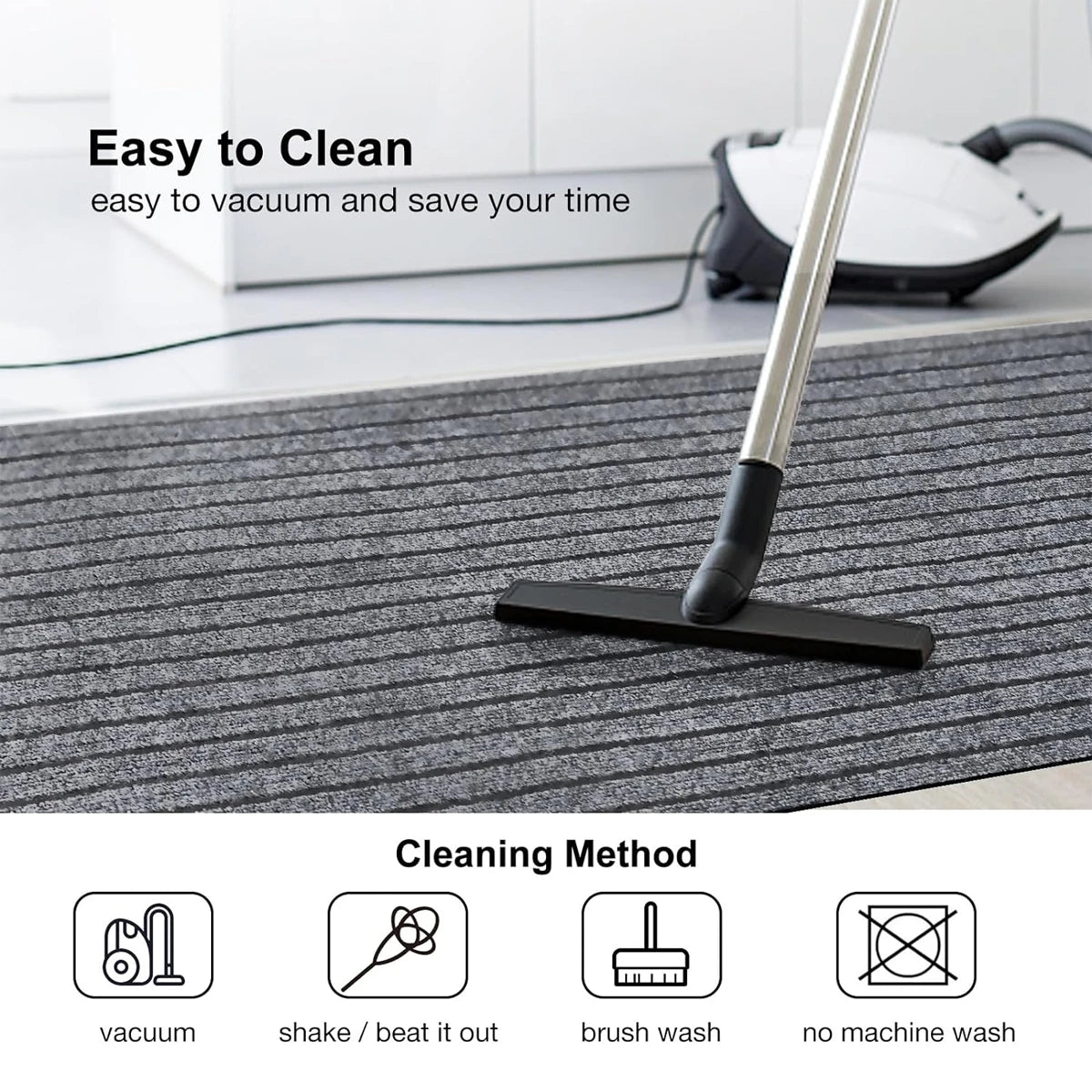 Non-slip door mat, solid color striped kitchen carpet floor mat, easy to clean suitable for hallway, kitchen, bathroom