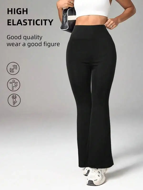 Women's spring and summer high waisted tight fitting flared pants, slim leg long black pants, thin wide leg pants for slim women