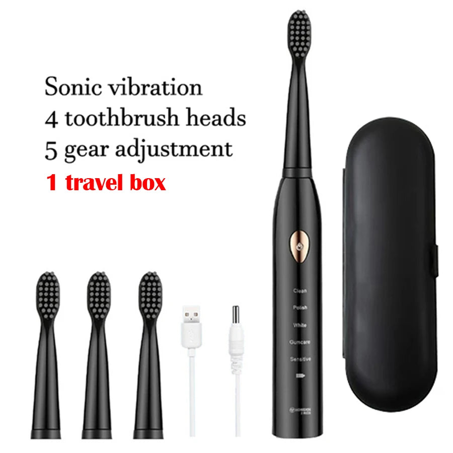 Sonic Electric Toothbrush 5-gear Mode USB Charging 4 colors IPX7 Waterproof Ultrasonic Rechargeable Soft Hair Adult Toothbrush