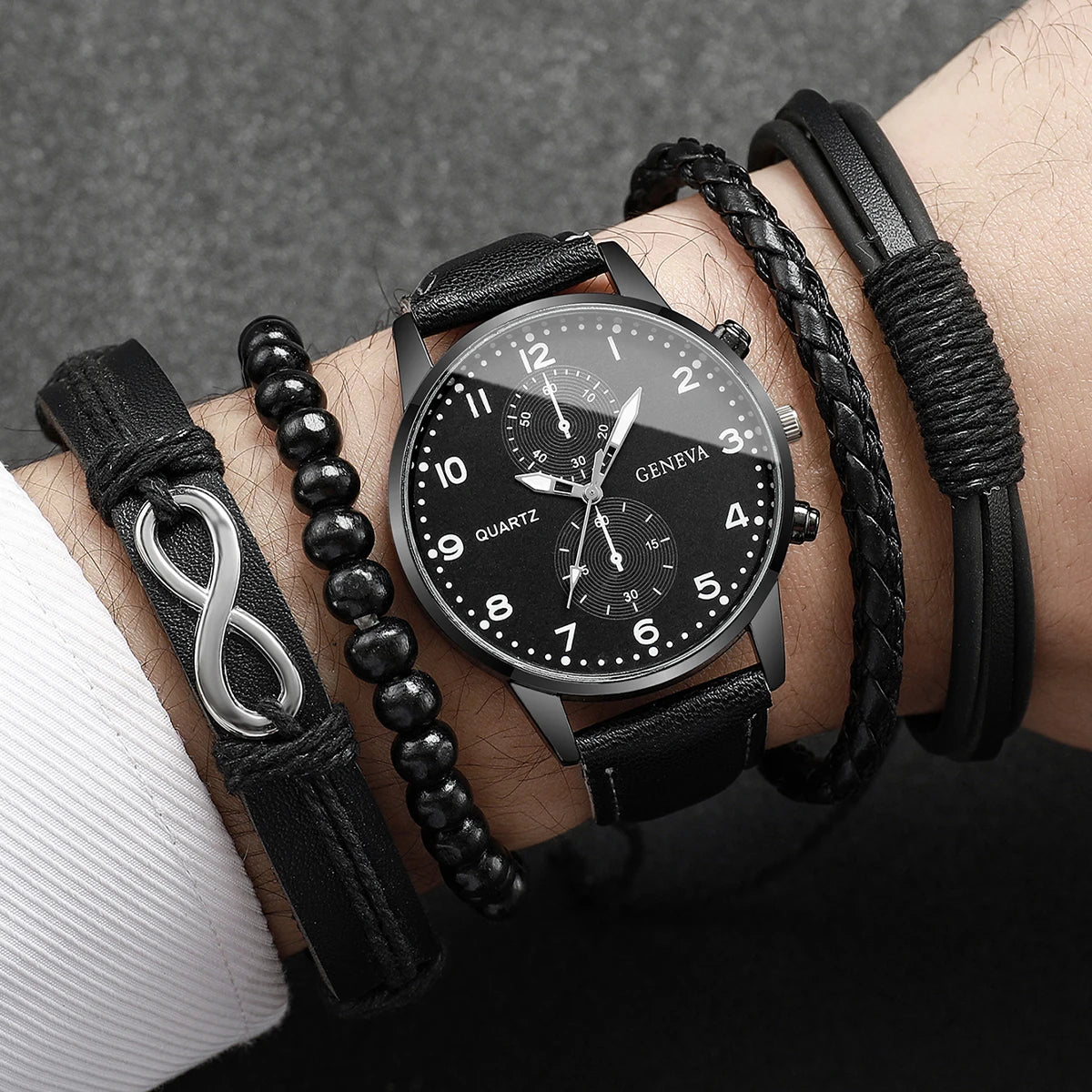 4/5PCS Fashion Men's Watches Man Business Quartz Wristwatch Vintage Leather Bracelets Set Reloj Hombre(Without Box)