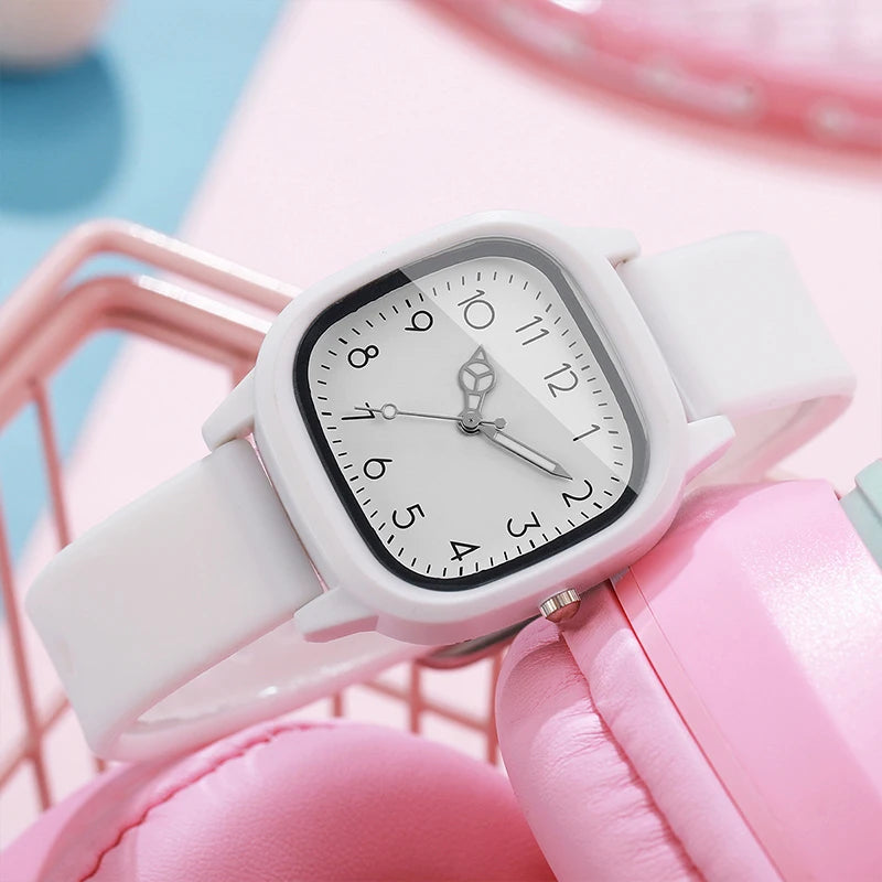 1/10PCS Fashion Square Women Watches Casual Silicone Band Quartz Wristwatch for Girls Clock Reloj Mujer(Without Box)