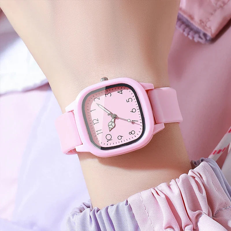 1/10PCS Fashion Square Women Watches Casual Silicone Band Quartz Wristwatch for Girls Clock Reloj Mujer(Without Box)