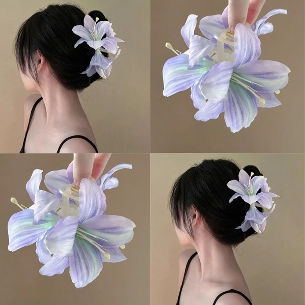 Lily Flower Grasp Clip Fresh Sweet Beach Flowers Claw Barrettes Acetic Acid Hair Clip Hair Commuter Side Hair Accessories