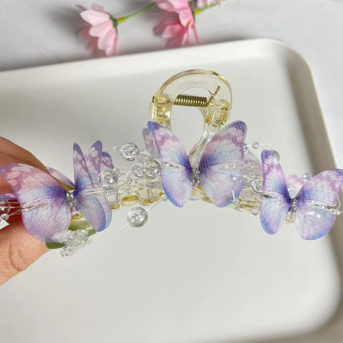 Lily Flower Grasp Clip Fresh Sweet Beach Flowers Claw Barrettes Acetic Acid Hair Clip Hair Commuter Side Hair Accessories