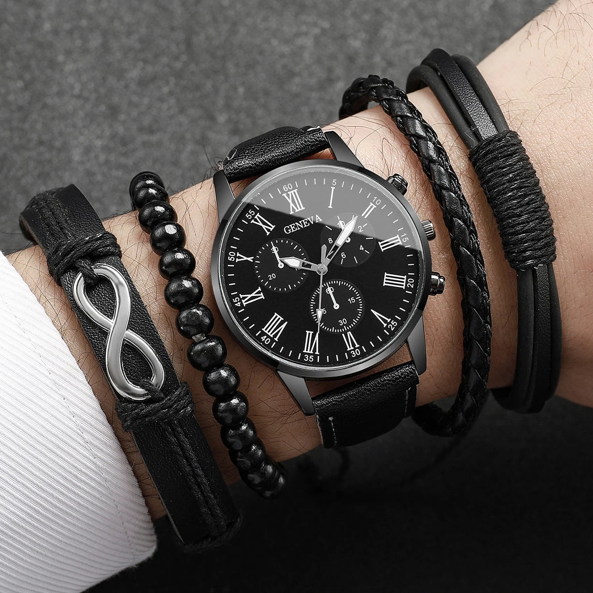 4/5PCS Fashion Men's Watches Man Business Quartz Wristwatch Vintage Leather Bracelets Set Reloj Hombre(Without Box)