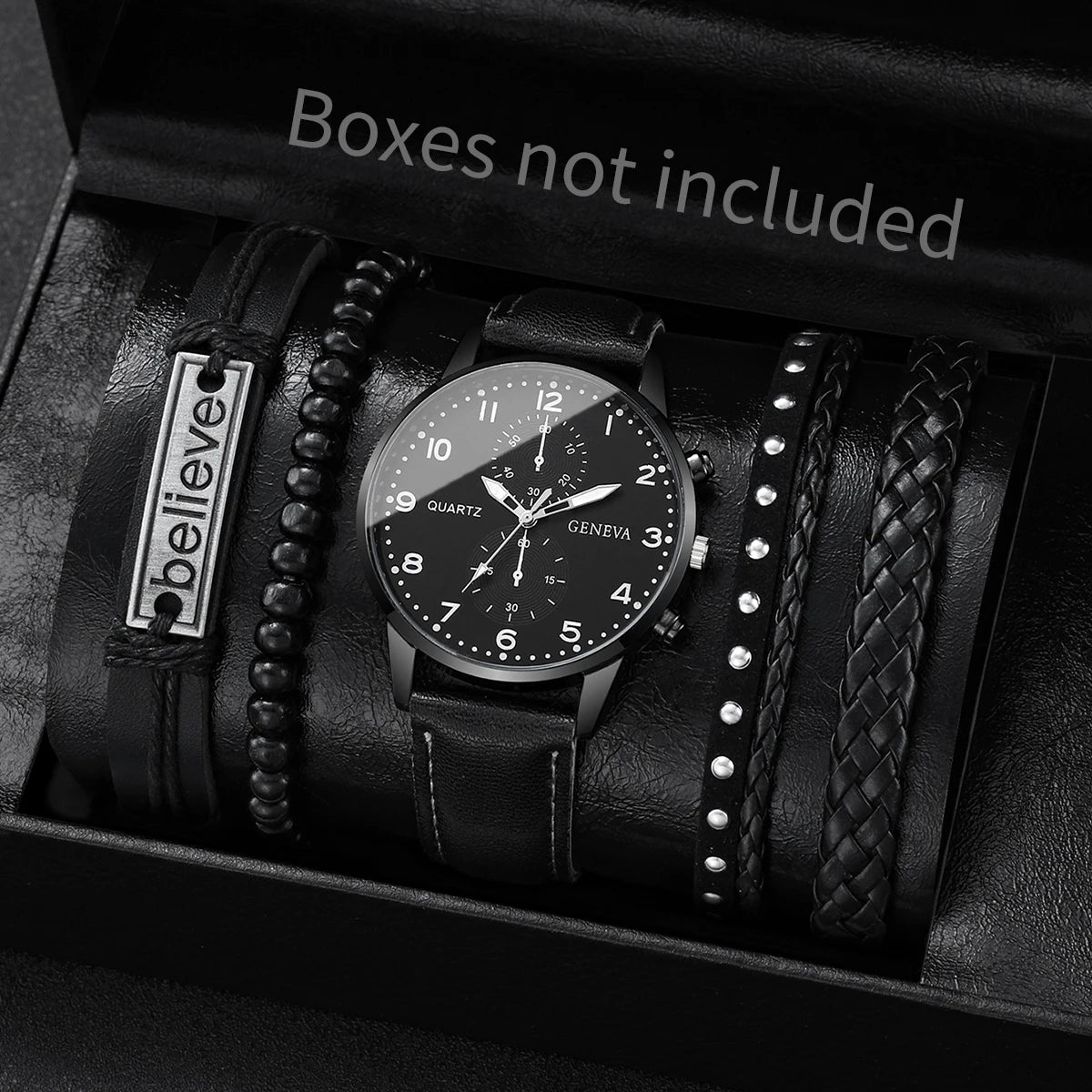 4/5PCS Fashion Men's Watches Man Business Quartz Wristwatch Vintage Leather Bracelets Set Reloj Hombre(Without Box)