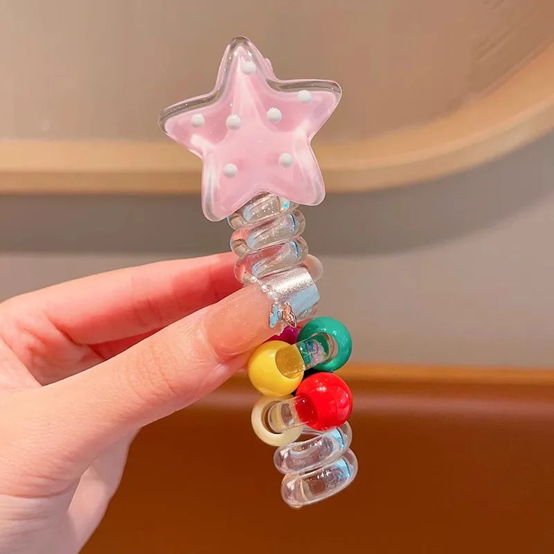 Colorful Heart Elastic Rubber Bands Children Telephone Wire Hair Ties Spiral Coil Hairbands Hair Rope Ponytail Hair Accessories