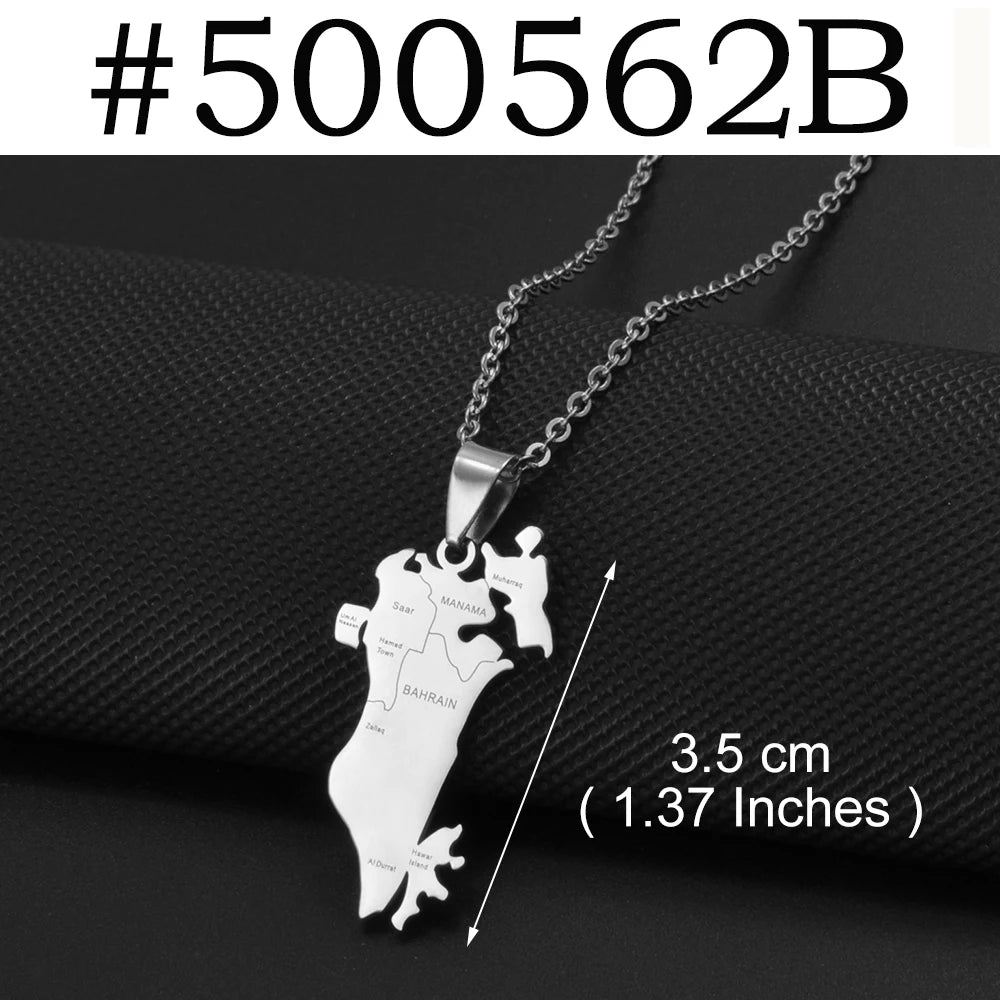 Anniyo 1Piece, Bahrain Map Pendant Necklaces Stainless Steel Jewelry 2025 New Arrivals #500962
