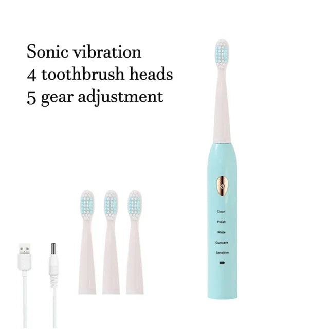 Sonic Electric Toothbrush 5-gear Mode USB Charging 4 colors IPX7 Waterproof Ultrasonic Rechargeable Soft Hair Adult Toothbrush