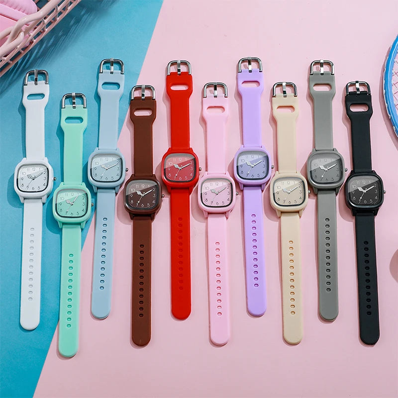 1/10PCS Fashion Square Women Watches Casual Silicone Band Quartz Wristwatch for Girls Clock Reloj Mujer(Without Box)