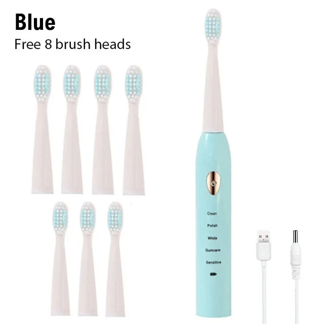 Sonic Electric Toothbrush 5-gear Mode USB Charging 4 colors IPX7 Waterproof Ultrasonic Rechargeable Soft Hair Adult Toothbrush