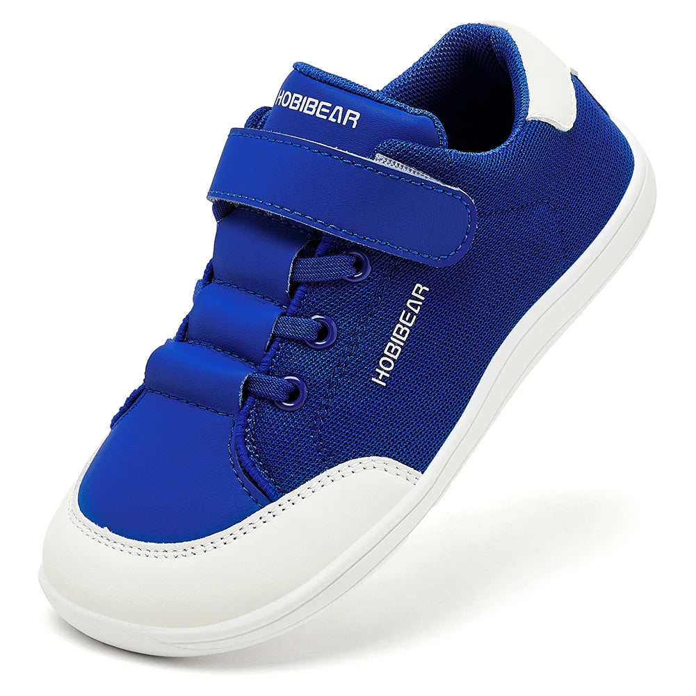 HOBIBEAR Kids Wide Toe Barefoot Shoes Boys Girls Minimalist Sneakers Lightweight Hook Loop Mesh Artificial Leather Shoes