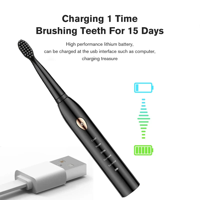 Sonic Electric Toothbrush 5-gear Mode USB Charging 4 colors IPX7 Waterproof Ultrasonic Rechargeable Soft Hair Adult Toothbrush