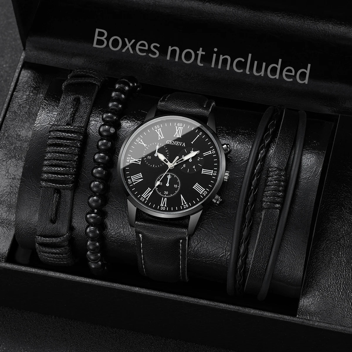 4/5PCS Fashion Men's Watches Man Business Quartz Wristwatch Vintage Leather Bracelets Set Reloj Hombre(Without Box)