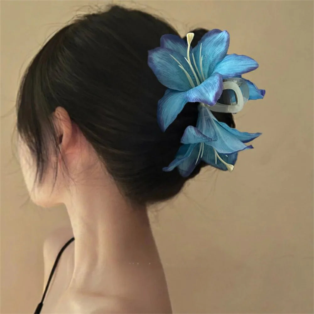 Lily Flower Grasp Clip Fresh Sweet Beach Flowers Claw Barrettes Acetic Acid Hair Clip Hair Commuter Side Hair Accessories