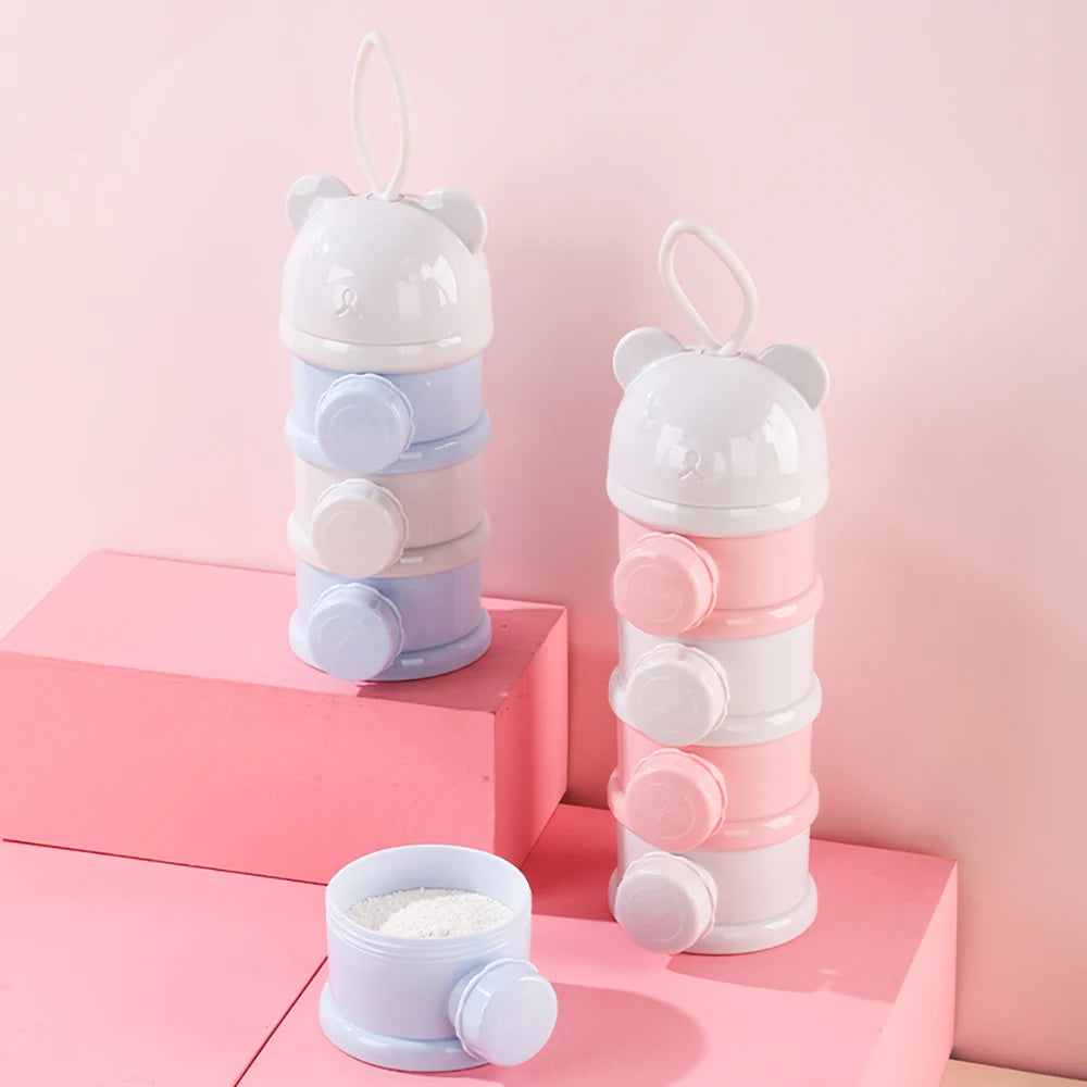 4Layer Bear Style Portable Milk Powder Box Multiple Openings Cereal Cartoon Infant Baby Food Storag Box Toddle Snack Container
