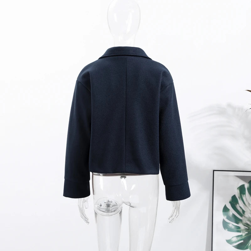 Fashion Short Woolen Coat For Women Stand Collar Full Sleeve Loose Zipper Jacket Female 2025 Spring Autumn Solid Lady Outwear