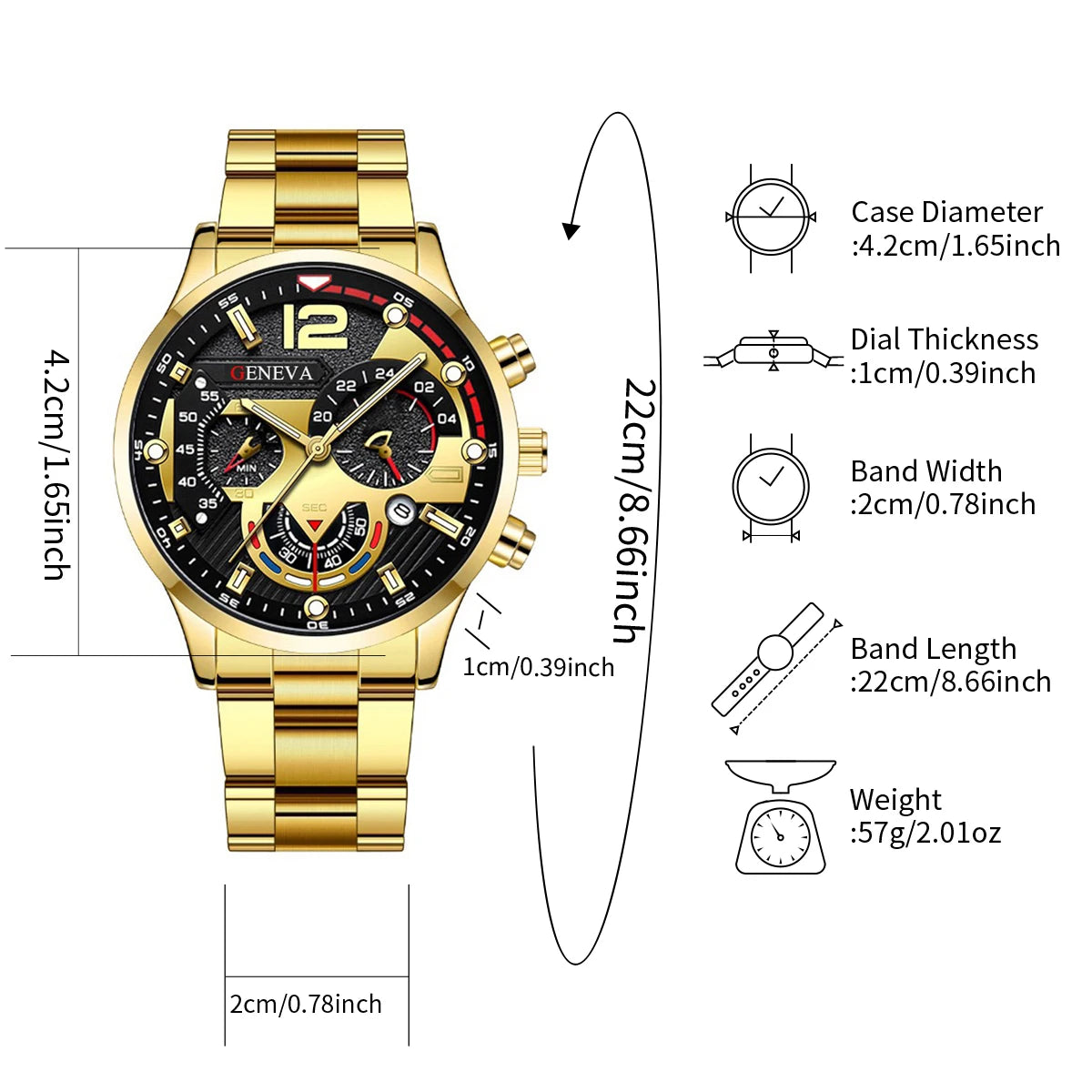 4pcs/set Men Business Watches Fashion Gold Steel Band Analog Male's Quartz Watch Jewelry Set(Without Box)