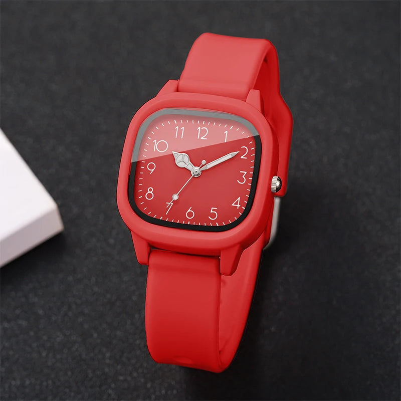 1/10PCS Fashion Square Women Watches Casual Silicone Band Quartz Wristwatch for Girls Clock Reloj Mujer(Without Box)