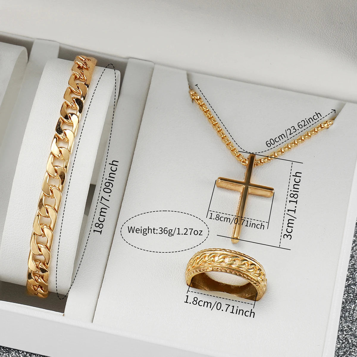 4pcs/set Men Business Watches Fashion Gold Steel Band Analog Male's Quartz Watch Jewelry Set(Without Box)