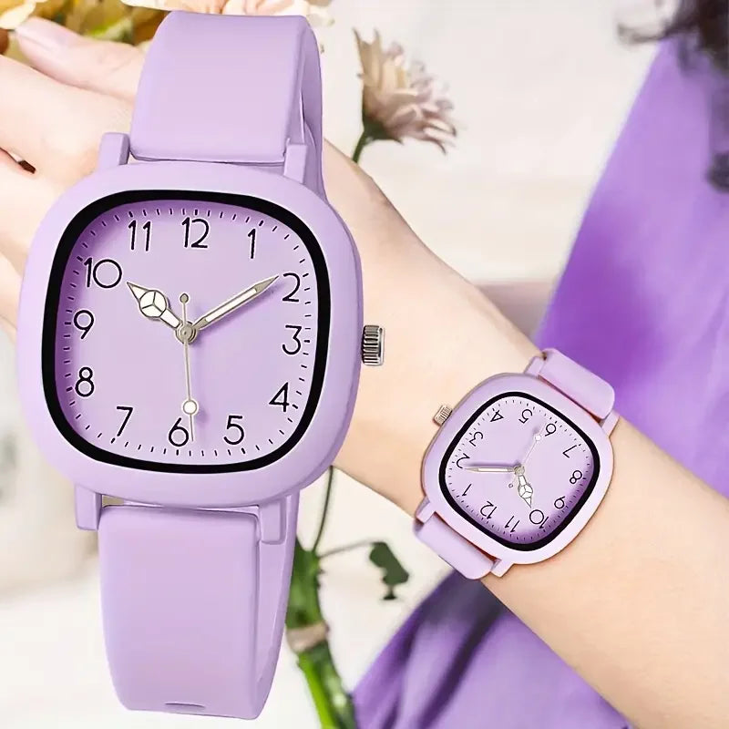 1/10PCS Fashion Square Women Watches Casual Silicone Band Quartz Wristwatch for Girls Clock Reloj Mujer(Without Box)