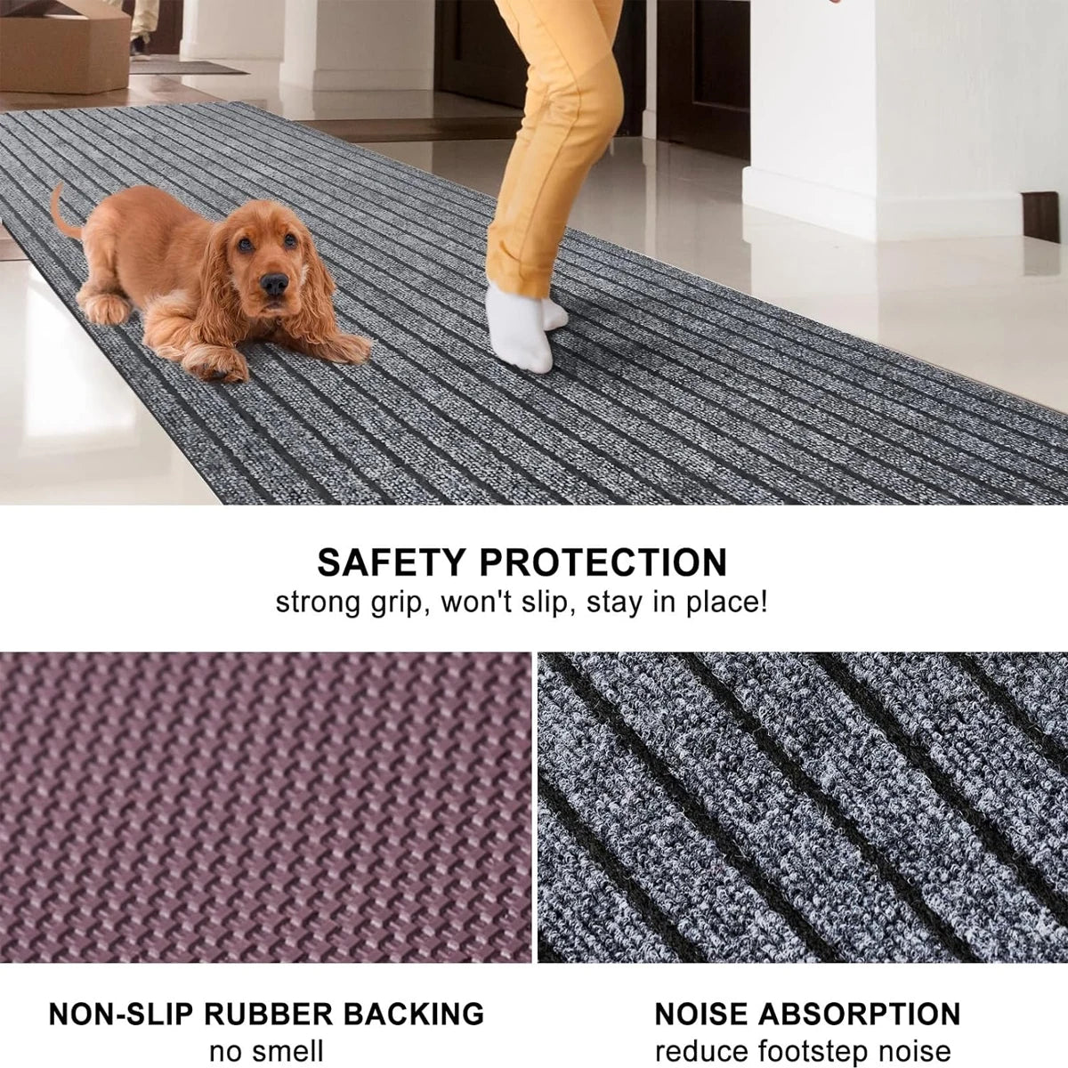 Non-slip door mat, solid color striped kitchen carpet floor mat, easy to clean suitable for hallway, kitchen, bathroom