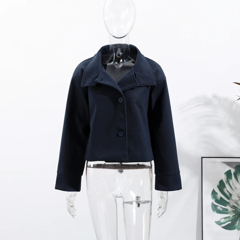 Fashion Short Woolen Coat For Women Stand Collar Full Sleeve Loose Zipper Jacket Female 2025 Spring Autumn Solid Lady Outwear