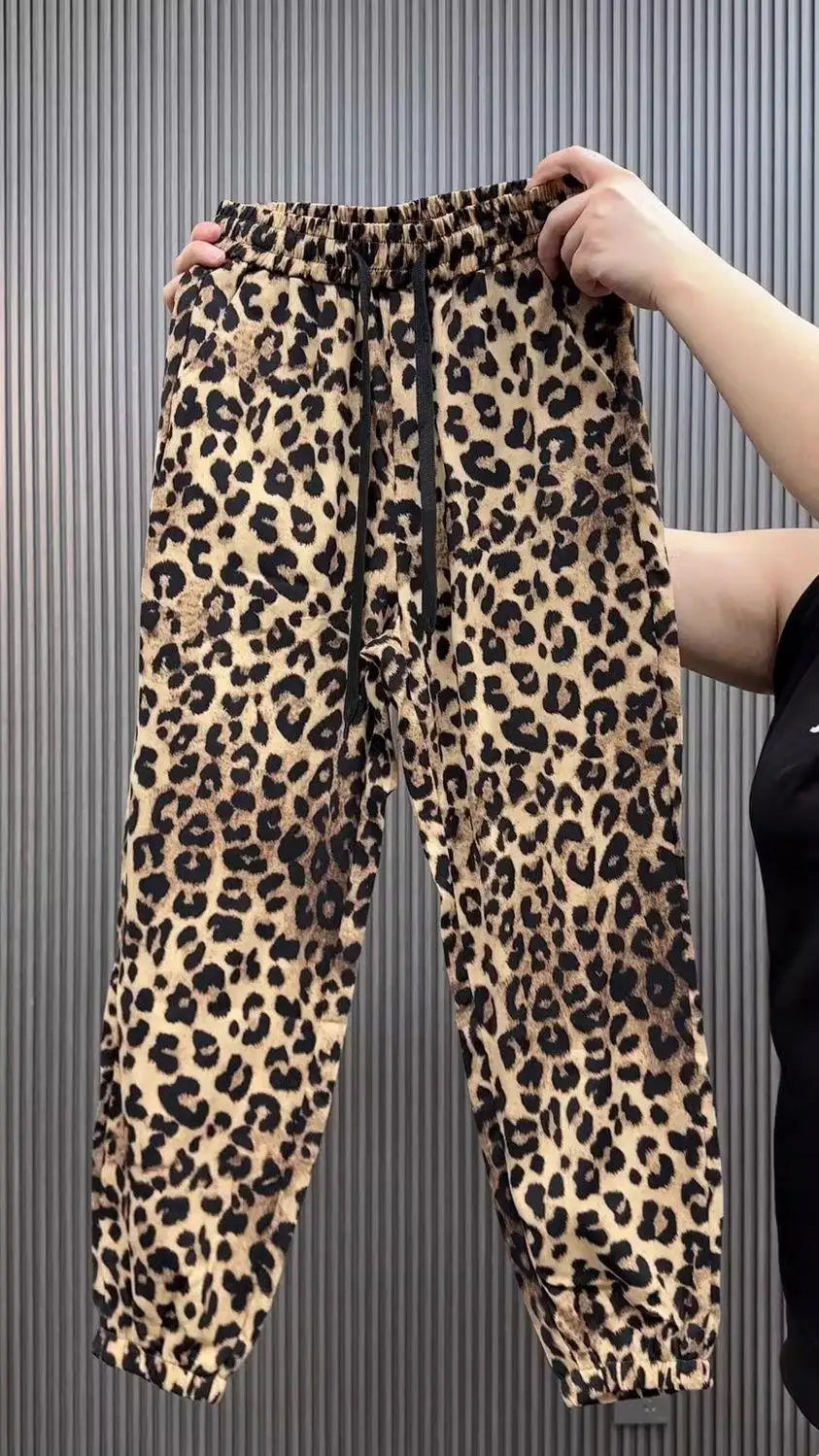 Summer New Ice Silk Leopard Print Pants Women Slim Harlan Loose Large Size Square Dance Sports High Waist Casual Trousers