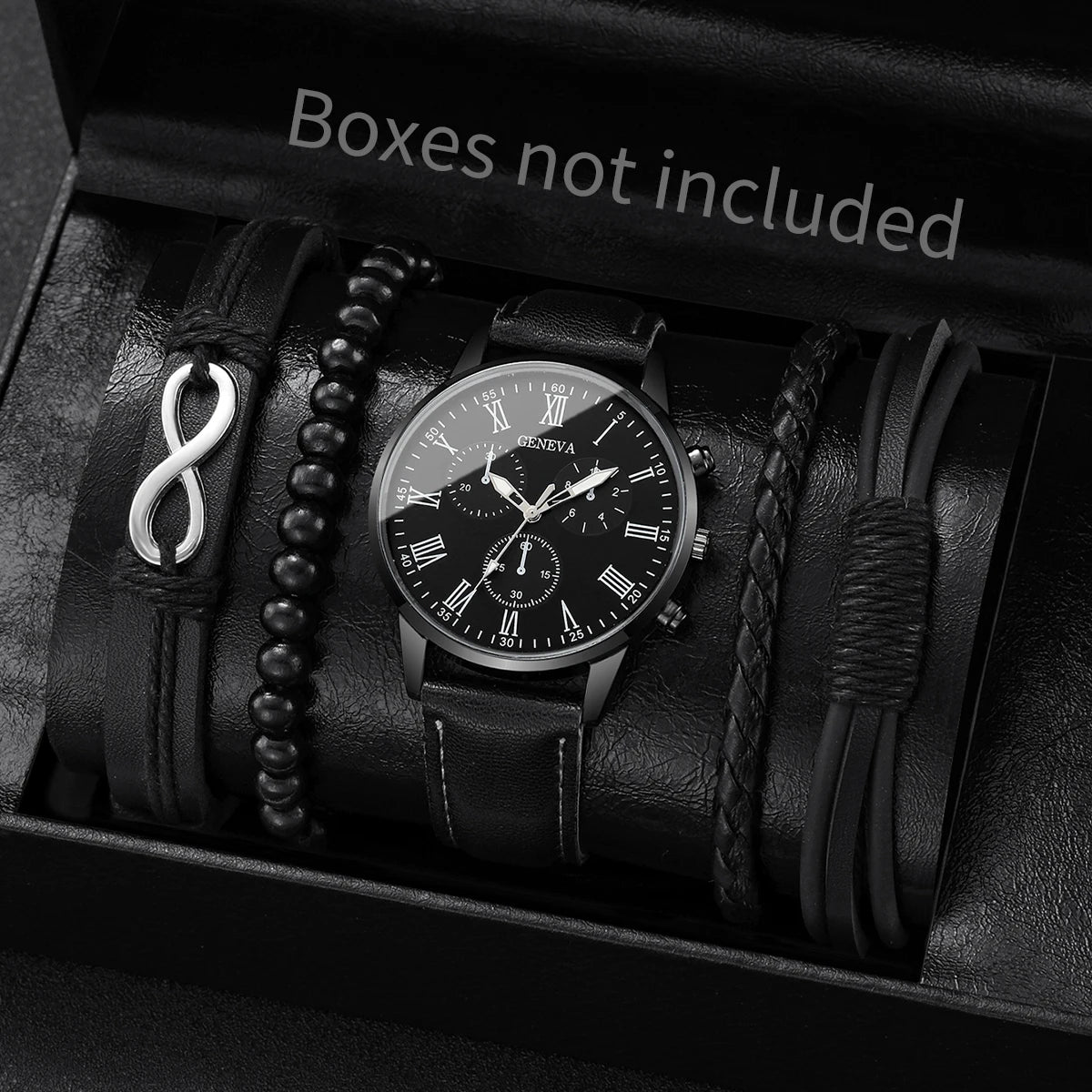 4/5PCS Fashion Men's Watches Man Business Quartz Wristwatch Vintage Leather Bracelets Set Reloj Hombre(Without Box)
