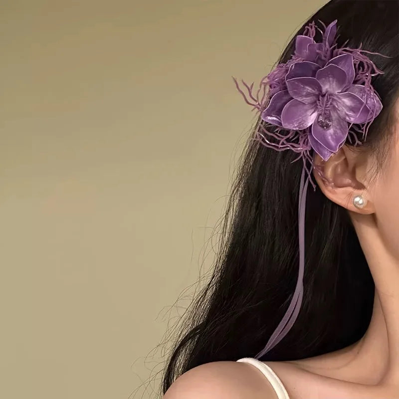 Lily Flower Grasp Clip Fresh Sweet Beach Flowers Claw Barrettes Acetic Acid Hair Clip Hair Commuter Side Hair Accessories