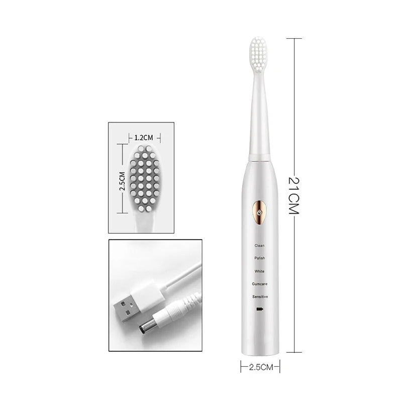 Sonic Electric Toothbrush 5-gear Mode USB Charging 4 colors IPX7 Waterproof Ultrasonic Rechargeable Soft Hair Adult Toothbrush