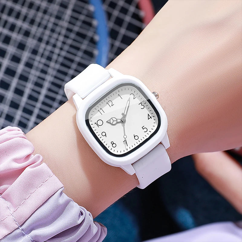 1/10PCS Fashion Square Women Watches Casual Silicone Band Quartz Wristwatch for Girls Clock Reloj Mujer(Without Box)