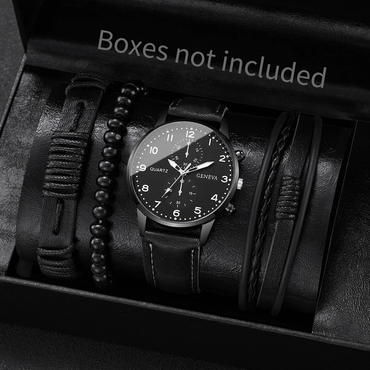 4/5PCS Fashion Men's Watches Man Business Quartz Wristwatch Vintage Leather Bracelets Set Reloj Hombre(Without Box)