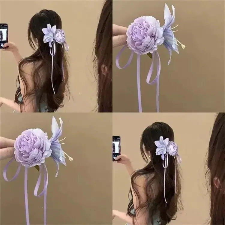 Lily Flower Grasp Clip Fresh Sweet Beach Flowers Claw Barrettes Acetic Acid Hair Clip Hair Commuter Side Hair Accessories