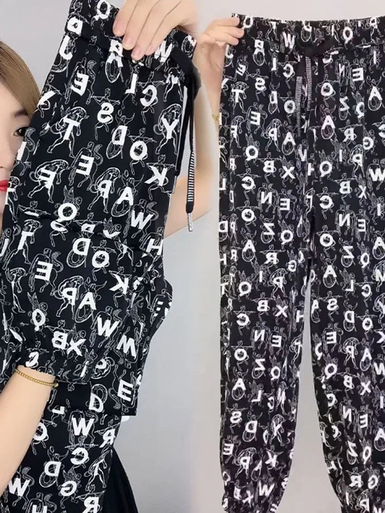 Fashion Leopard High Waist Women's Pants Vintage Casual New Y2K Female Pants Young Streetwear Hip-Hop Straight Trousers 2024
